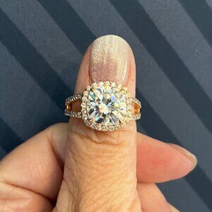 Exquisite Moissanite Ring 10mm Cushion Cut w-56 Diamonds in Rose Gold Halo Style